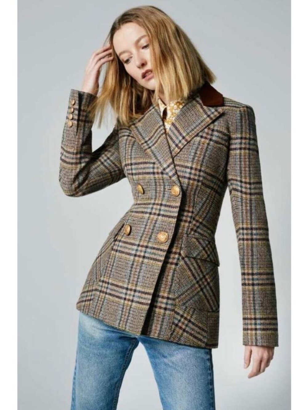 Smythe Patch Pocket Wedding Blazer in Tan Plaid 10